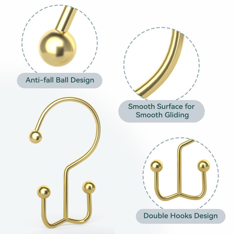 Goowin 24 Pcs Shower Curtain Hooks, Goowin Shower Curtain Rings, Durable Gold Shower Curtain Hooks, Double Glide Shower Curtain Rings Rust Proof, Simple Shower Hooks for Shower Curtain & Liner, Gold - Image 4